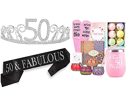 50th Birthday Gifts for Women, 50th Birthday Tiara and Sash, Happy 50th Birthday Party Supplies, 50th Birthday, I'm 50, Gifts for Women Turning 50, 50th Birthday Gift Ideas