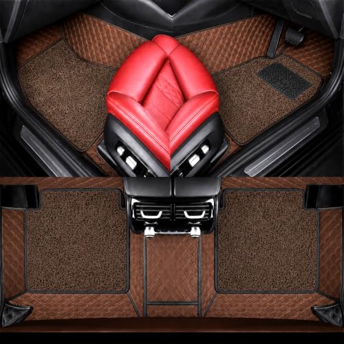 Image of Premium 7D Car Mat for Hyundai Verna (Model:2017-2022) || Luxury Leather Dual-Stitch Full Set 7D Car Floor Mat || 100% Waterproof || Color : Coffee Stitch-Coffee Grass (Design-1)