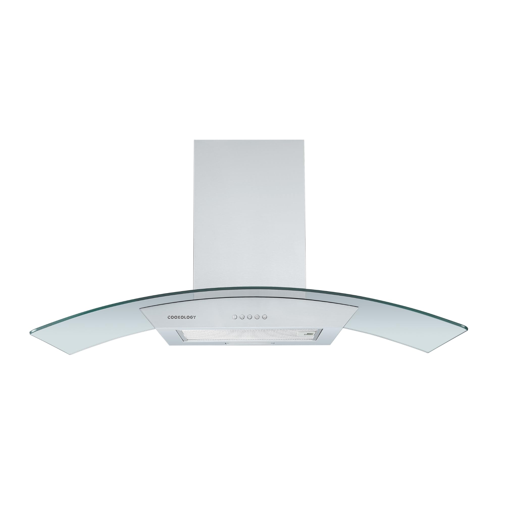 Cookology Curved Glass Chimney Cooker Hood, Wall Mounted Extractor Fan, LED lighting, Adjustable Height (Stainless Steel, 90cm)