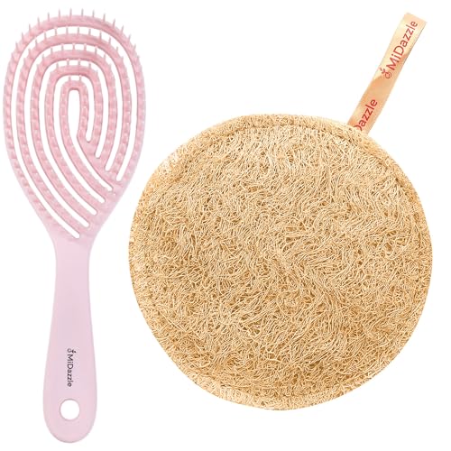 Image of Midazzle Premium Classic Pink 3D Hair Brush with Natural Loofah, Set of 2, for Men & Women