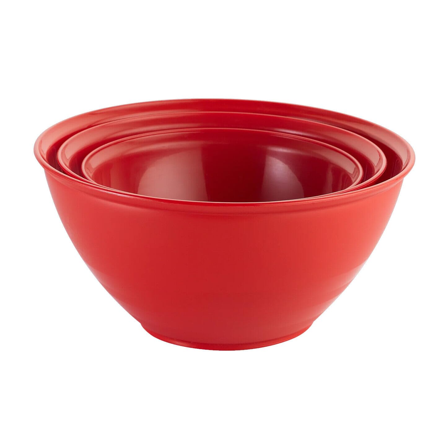 URBN-CHEF Set of 3 Durable Plastic Colourful Mixing Bowls Set Microwave & Dishwasher Safe (Red)