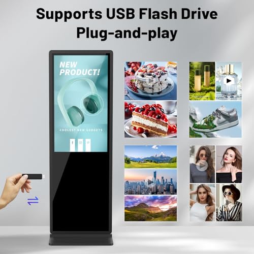 Image of 32-inch Digital Signage Display, 2K Touchscreen FHD LCD Screen Indoor Floor Standing Kiosk Stand, Auto Media Android OS Display Advertising Player Poster with Remote Control, HDMI /WiFi /USB