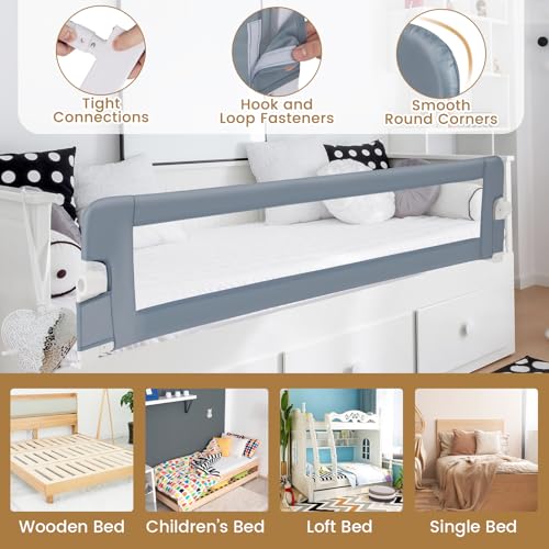 Image of BABY JOY Bed Rails for Toddlers, Extra Long, Swing Down Safety Bed Guard for Convertible Crib, Folding Baby Bedrail for Kids Twin, Double, Full Size Queen & King Mattress (71 inch, Light Gray)