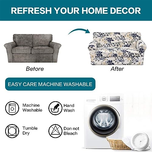KRFOONN 3 Piece Stretch Sofa Couch Covers for 2 Cushion Couches Printed Sofa Loveseat Slipcover with 2 Separate Seat Cushion Covers Washable Sofa Slip Covers Furniture Protector (Loveseat, 27), Medium - Image 6