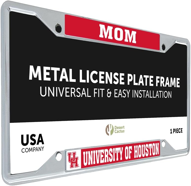 Desert Cactus University of Houston Car Accessories Cougars Metal License Plate Frame and Tag Holder for Front or Rear of Car (Mom)