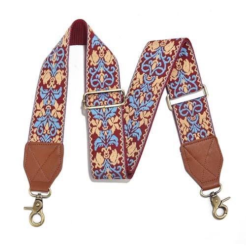 Image of LEMEDE Purse Strap,2 inch Leather End Shoulder Strap Adjustable Replacement,Retro Jacquard Multi-pattern Crossbody Bag Straps