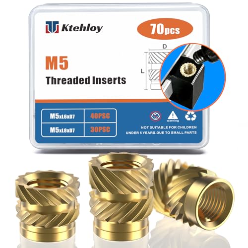 Image of 70Pcs M5 Threaded Inserts, M5 Female Thread Metric Knurled Nuts Assortment Kit, Brass Heat Set Insert for Plastic and 3D Printing Components (M5x6x7, M5x8x7)