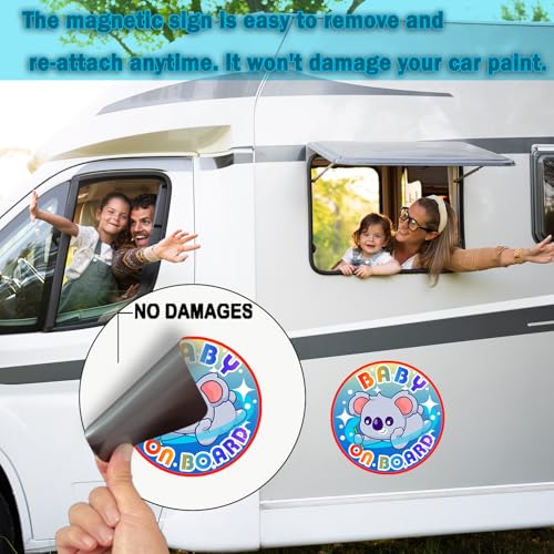 Image of Baby on Board Magnet for Car, Reflective Babies on Board Magnetic Sticker Car Sign, 3 Pack Waterproof Kids Safety First Warning for Parents (Blue Koala)