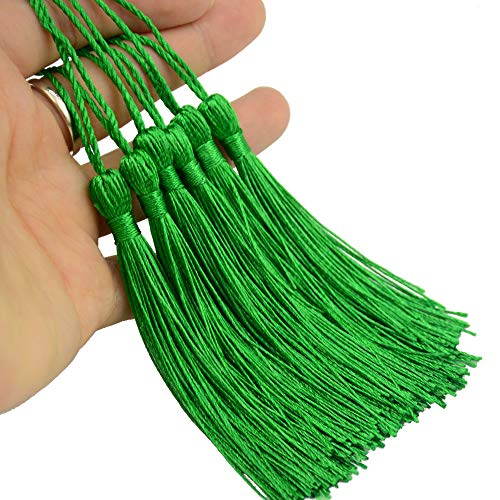 Image of 100pcs 13cm /5 Inch Silky Floss Bookmark Tassels with 2-Inch Cord Loop and Small Chinese Knot for Jewelry Making, Souvenir, Bookmarks, DIY Craft Accessory (Green)