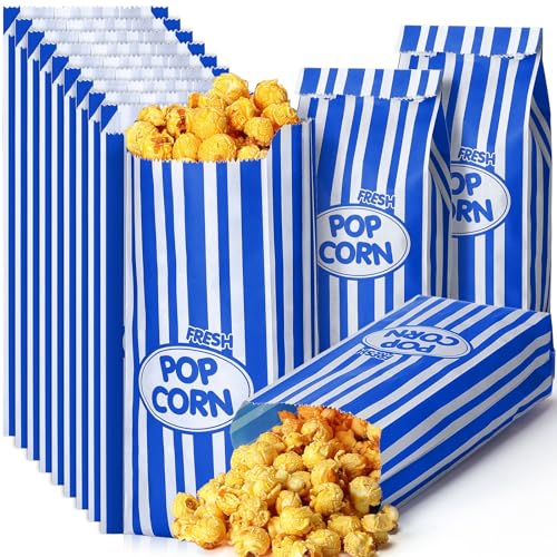 Image of Sherr 500 Pcs 2oz Blue Popcorn Bags Bulk Retro Stripes Disposable Popcorn Bags for Circus Carnival Party Favors Movie Nights Birthday Party Event Supplies Machine Accessories
