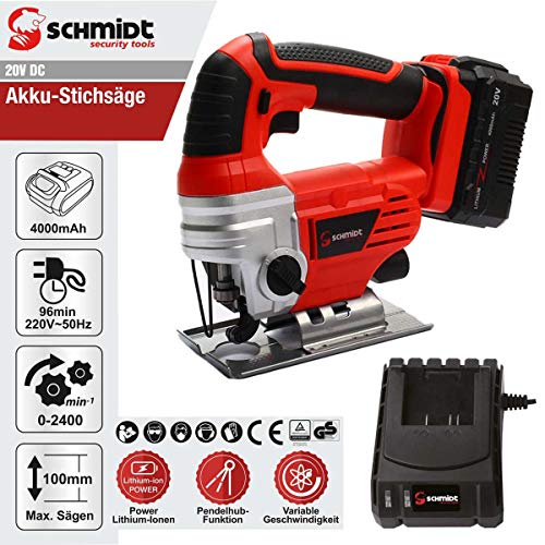 SCHMIDT security tools Akku-Stichsäge JS-19 Pendelhubstichsäge 4 Stufen, Akku 20V 4.0Ah Ladegerät Sägeblatt Holz Metall – Bild 8
