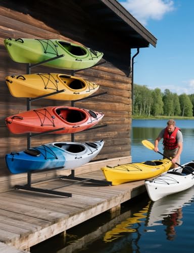 sogiv Freestanding Kayak Storage Rack, Metal Kayak Racks, Heavy Duty Kayak Holder, Freestanding Kayak Stand, Canoe Rack for Garage & Outdoor Storage, for Kayaks, Canoes, Surfboard & Paddleboard - image 6