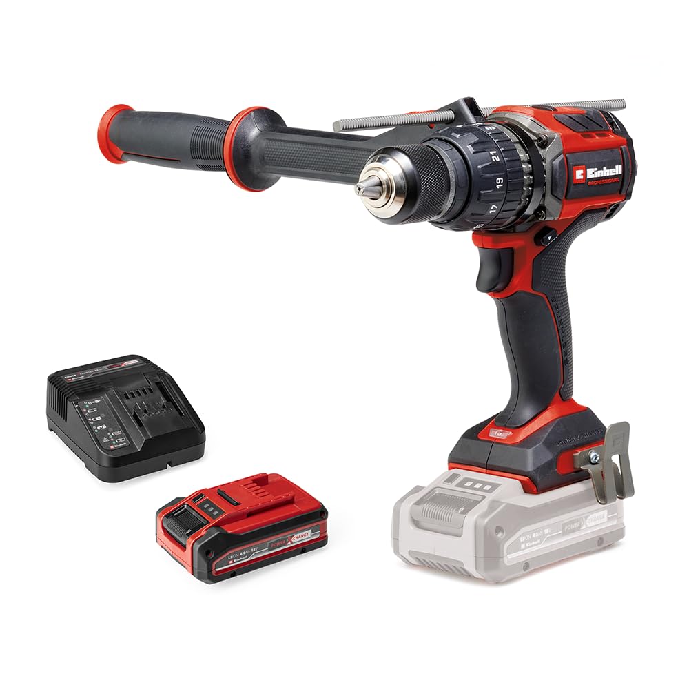 Einhell Professional Taladro percutor TP-CD 18/120 Li-i BL-Solo Power X-Change 18 V, sin escobillas, 120 Nm, portabrocas de 13 mm, 2 velocid + Original Einhell 4Ah Plus Power X-Change Starter Kit 18V