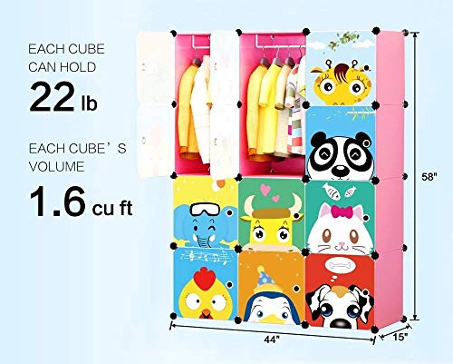 Image of Sunderlook Plastic Wardrobe for Kids Clothes - Collapsible Wardrobe, DIY Foldable Baby Almirah for Clothes, Heavy Duty Freestanding Storage Baby Cupboard for Kids (Pink-HY, 12 Door)