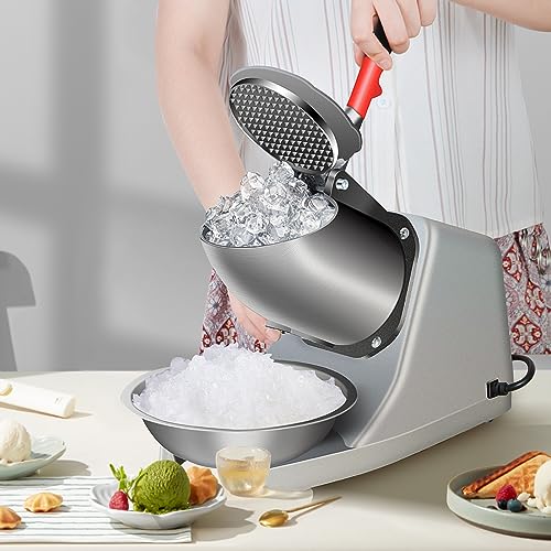 Electric Shaved Ice Machine 380W - 1500r/min Stainless Steel Three Blade Ice Crusher Snow Cone Machine Ice Shaver for Home and Commercial(Silver) - Image 6