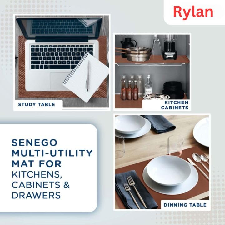Image of Rylan (45 cm x 5 m) Multipurpose Anti-Slip Mat, Sheet for Fridge, Kitchens, Cupboard, Drawers, Shelf Liner | Super Strong EVA, Water Resistant (Diamond Texture, Brown)