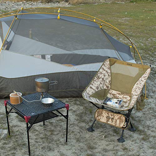 Iclimb 1 Folding Table And 1 Desert Camouflage Folding Chair With Large Feet Bundle, Ultralight Compact For Adults Backpacking Camping Hiking Beach Concert Indoor Outdoor #TOP4