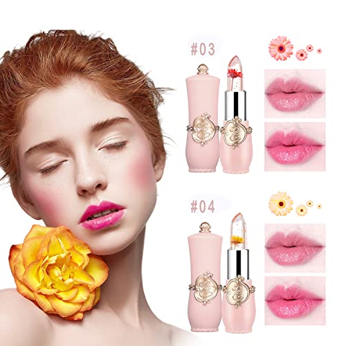Deepmind 2 Pcs Crystal Flower Jelly Lipstick Magic Lip Color Changing Lip Balm Ph Clear Temperature Color Changing Lipstick Long Lasting Nutritious Moisturizing Lip Gloss (02#) #TOP1