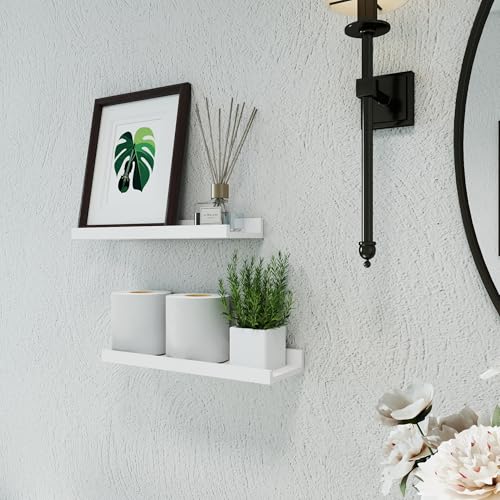 Image of White Floating Shelves for Wall Decor, 14 in Shelf with Lip Set of 2