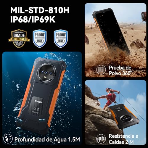 Cubot KingKong ES - Smartphone HD+ da 6,56", 16GB (6GB+10GB) RAM e 128GB ROM, Tripla fotocamera da 48 MP, Batteria 5100mAh, Android 14, Processore OctaCore, Colore Nero+Arancione - 7