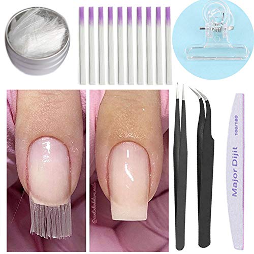 Professional Nail Extension Gel Kit, Fiberglass Nail Form for Nail Art Quick Extension, Come with Fiberglass, Nail Form Clip, Tweezers, Nail File Buffer