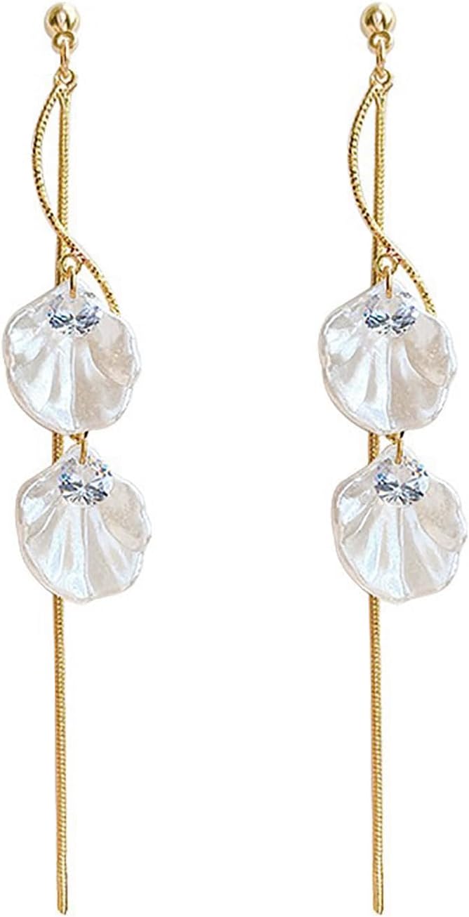 W WEILIRIAN Boho Long Shell Earrings Shell Dangle Drop Earrings Cowrie Seashell Earrings White Shell Drop Earrings Jewelry for Women and Girls Gifts - Image 8