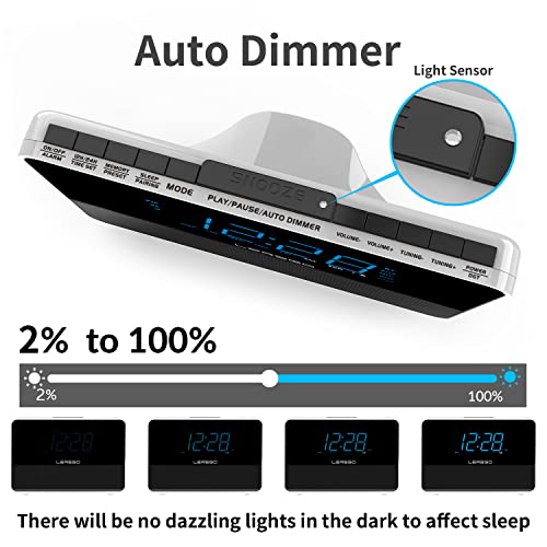 Lersgo Bedside Digital Radio Alarm Clock With Usb Charger, Bluetooth Speaker With Hd Sound And Bass, Cubieblue Dimmable Led Display ,Usb Charging (White) #TOP5
