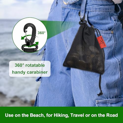 Small Mesh Foraging Bags with Clip, 4 Pack Drawstring & Toggle Closure Foraging Pouch for Rock Collecting, Mushroom Hunting, Beachcombing, Fastening Hook Nylon Harvesting Pouch for Adults Women 6"x8" - image 5