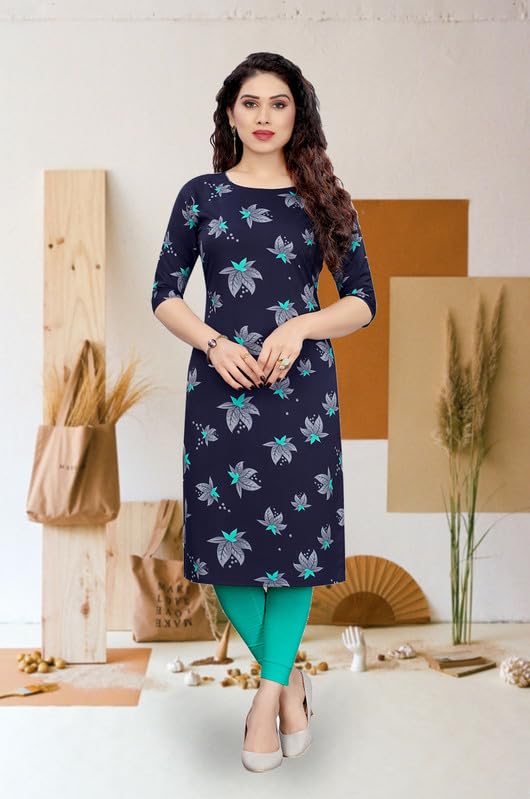 Image of JAKHANA Women's Crepe Printed Casual Straight Calf Length Round Nick Kurta Pack of 4