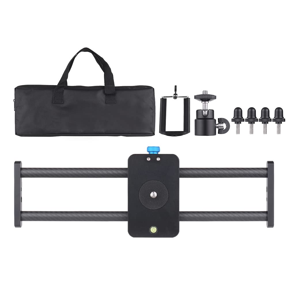 Andoer 40cm / 15inch Kohlefaserkamera Track Slider Video Stabilisator Schiene mit Mini-Kugelkopf-Telefonklemme für DSLR-Kamera Camcorder DV Film Fotografie Zubehör Belastbarkeit 5kg