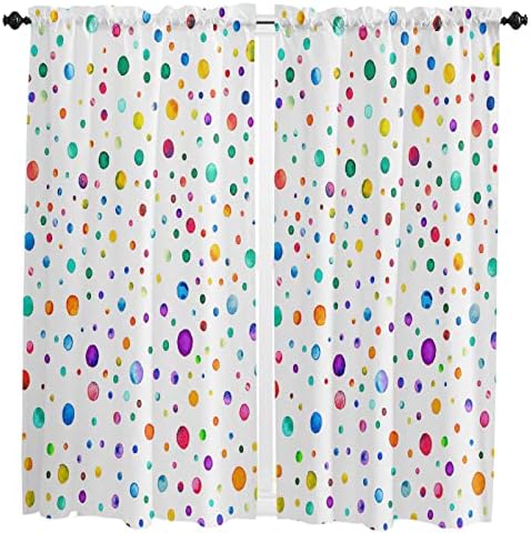 Greday Bohemia Colorful Window Curtains for Living Room/Bedroom/Kitchen/Bathroom, Rainbow Boho Colored Polka Dot Rod Pocket Small Short Half Tier Cafe & Drapes 45 Inch Long Treatment 55x45