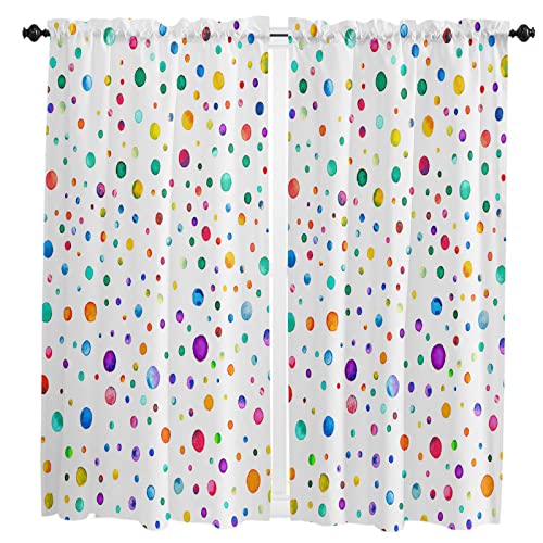 Greday Bohemia Colorful Window Curtains For Living Room/Bedroom/Kitchen/Bathroom, Rainbow Boho Colored Polka Dot Rod Pocket Small Short Half Tier Cafe & Drapes 45 Inch Long Treatment 55X45 #TOP2