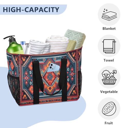 Nander Tribal Handmade Knitted Patterns Foldable Tote Bag Waterproof Sandproof Women Beach Bag Handbag Gym Bag Travel Shopping Bag4