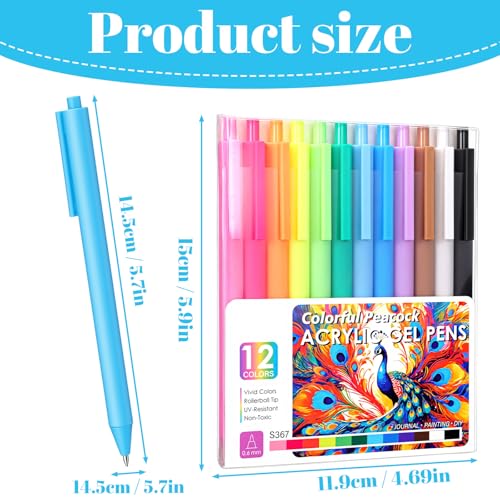 ElevateTech Acrylic Gel Pens, 12 Colors Retractable Colored Gel Pens Set 0.6 mm Fine Point Gel-Pen Smoooth Writing Pen for Journaling Drawing Note Taking Office Desk Accessories
