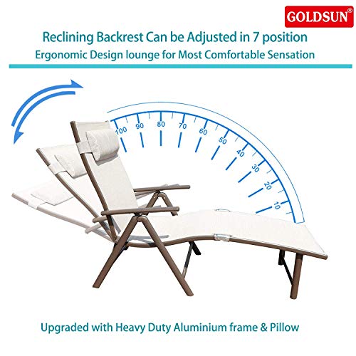 GOLDSUN Aluminum Outdoor Folding Reclining Adjustable Chaise Lounge
