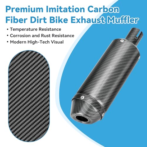 Image of EOPOAYI Imitation Carbon Fiber 1.1 Inch Motorcycle Muffler Compatible with 125cc 110cc Pit Dirt Bike SSR Taotao Coolster, Universal 28mm Exhaust Silencer for ATV 4 Wheeler Mini Bike Go Kart Parts