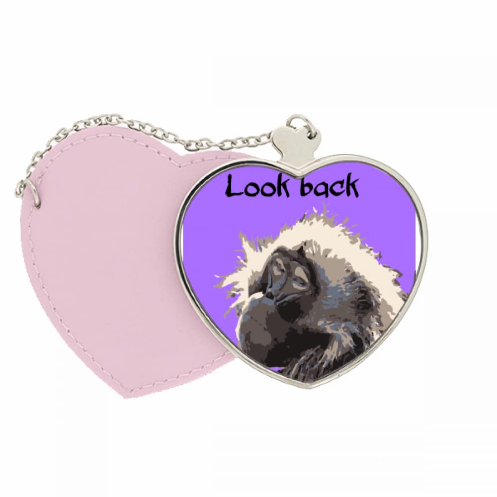 Primate Baboon Papio Mirror Travel Purse Makeup Heart Pink