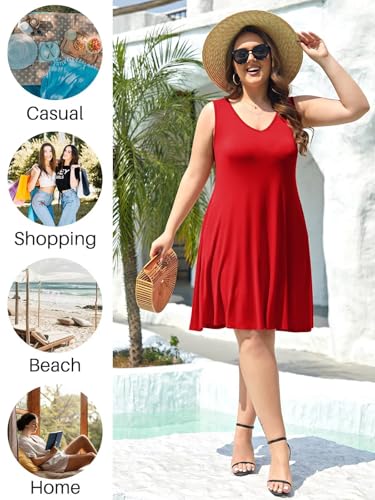 Image of BELAROI Women Casual Summer Beach Dresses Plus Size Sundress V Neck Pockets Swing Tank Dress Cover Ups