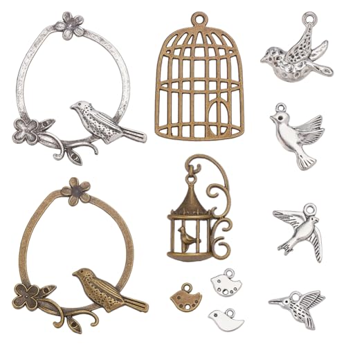 CRAFTYMELODY 115Pcs 12 Styles Tibetan Style Alloy Bird Pendants Bird