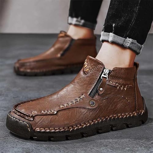 Stepthetop Motorcycle Boots, Hand-Stitched Genuine Leather Boots-Wide Toe, Waterproof, Anti-Slip, for Driving & Hiking2