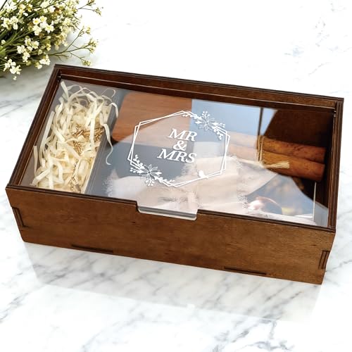 SEEBERY Mr and Mrs Wedding Keepsake Box with Lid – Personalized Wooden Memory Box for Bride and Groom, Unique Gift for Couples, Newlyweds, Engagement, Bridal Shower & Bachelorette Party