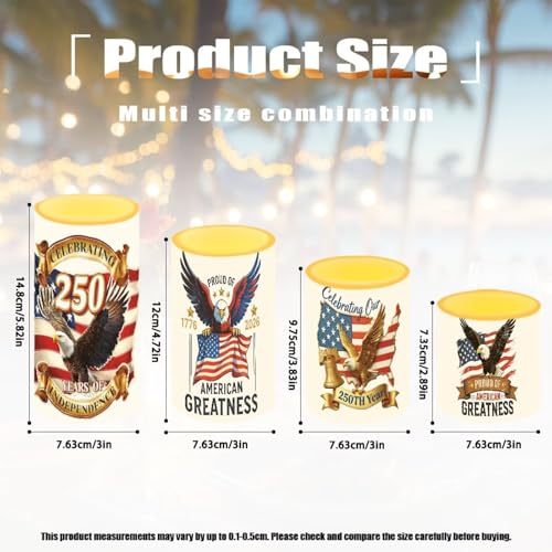 Image of American Flag Eagle Flickering Flameless Candles with Battery Powered LED Candles with Remote Timer Color Changing Control 4 Pcs Set 250 Years Celebration July 4th Independence Day Theme