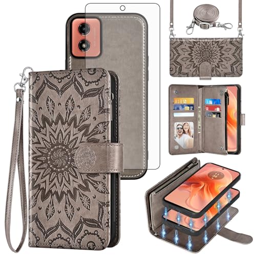Protection Motorola Moto G04 G24 E14 antichoc grise fermeture éclair fente cartes
