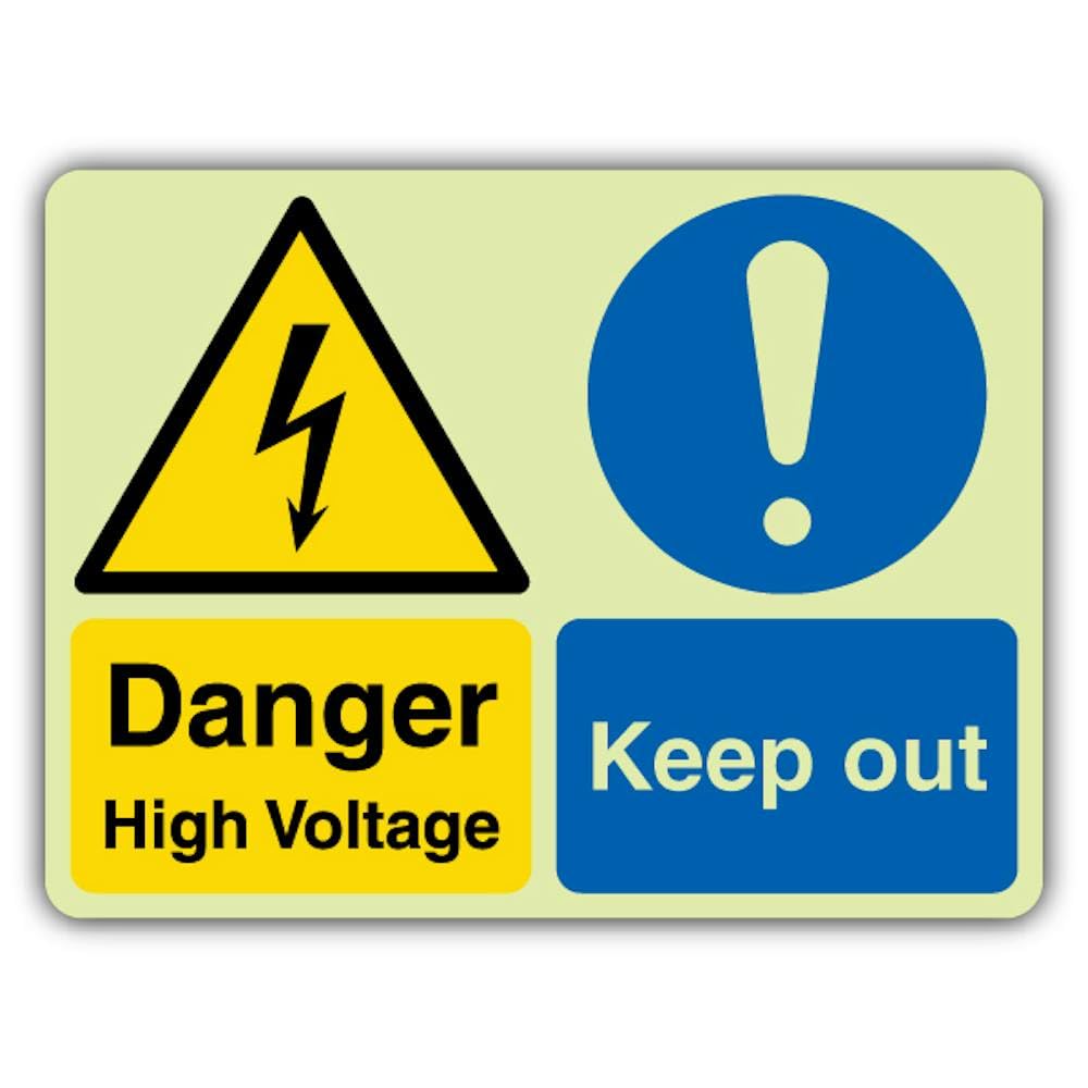 V Safety Glow In The Dark Danger High Voltage - Señal de advertencia de peligro, 600 x 450 mm, hecha de vinilo autoadhesivo de doble brillo, señalización de advertencia de peligro, fabricado en Gran