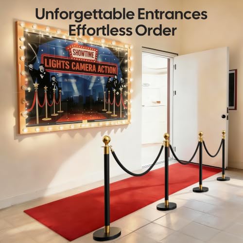 Image of 4 Pack Black&Gold Stanchions and Velvet Ropes Set, Stainless Steel Crowd Control Barriers, 3Pcs Black Ropes and Poles for Party Supplies,Photobooth Accessories, Prom,Birthday,Business,Wedding, Museums