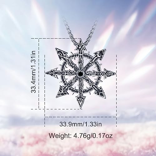Vito Chaos Star Necklace - 925 Sterling Silver Eight-Pointed Chaos Star Pendant, Magic Protection Amulet for Women & Men, 22"+24