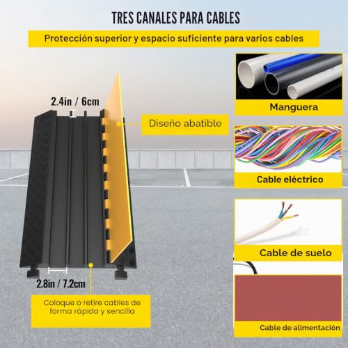 Pasacables de suelo para cable de 3 canales rampa protectora Happybuy 20T 75mm 3