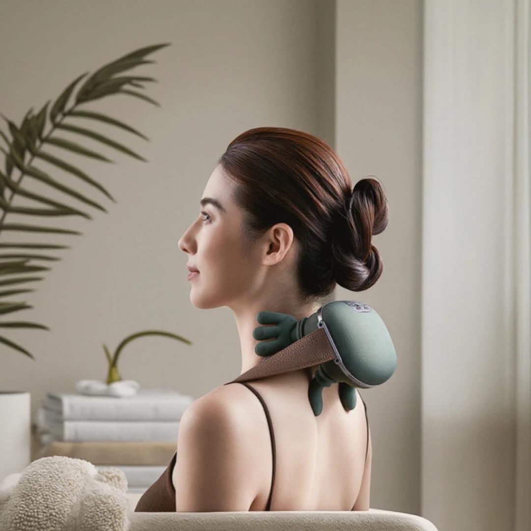 Masajeador térmico biónico, masajeador Shiatsu portátil de cuello y espalda, masaje eléctrico de tejido profundo 4D, diseño de mano humana simulada para aliviar el dolor y relajarse