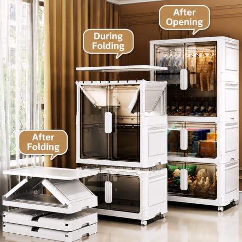 Image of YASONIC Plastic Wardrobe for Kids, Baby Cupboard for Storage, 12 Cubes Almirah, Cupboard for Clothes, Collapsible Wardrobe for Metal Utility Storage Cart with Wheels (WHITE-SJM32160-2)