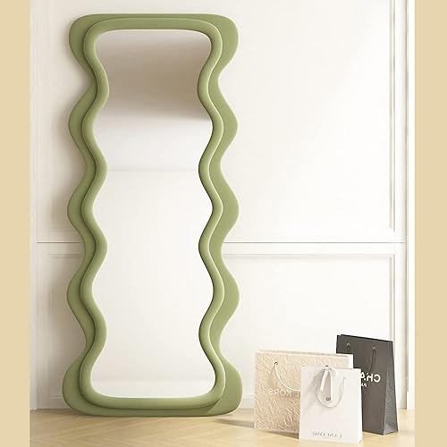 Espejo de longitud completa de 63 x 24 pulgadas, espejo ondulado irregular, espejo de suelo ondulado, espejo de pared para colgar o apoyar contra la